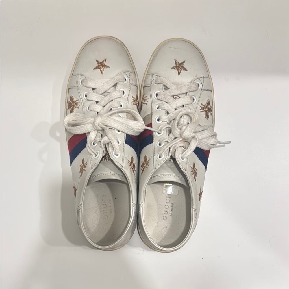 Gucci White Sneakers with Star and Bee Design